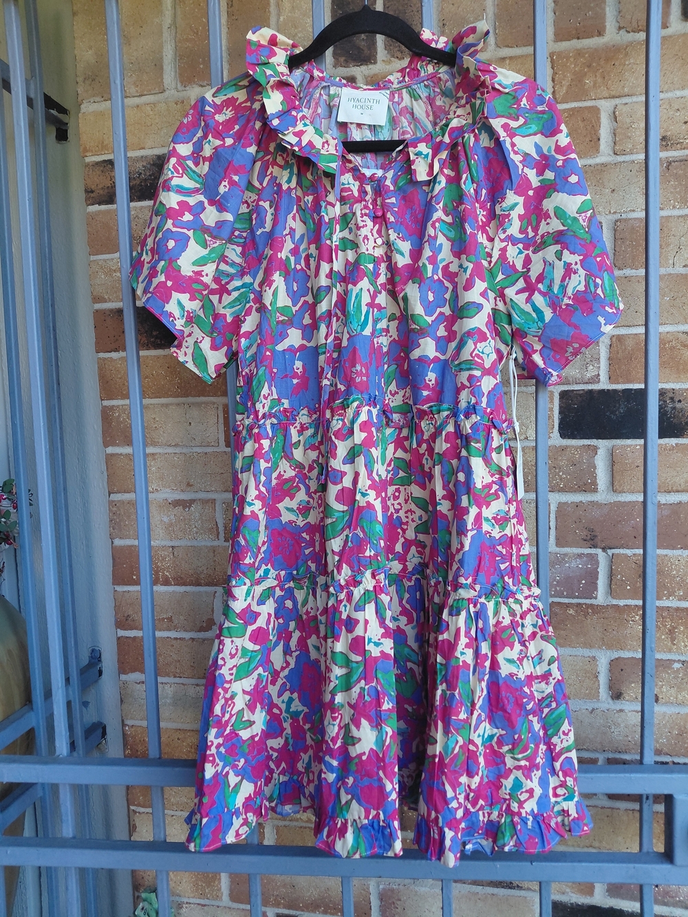 Floral Puff-Sleeve Tiered Dress in Purple & Pink #B32 - Picture 3 of 9